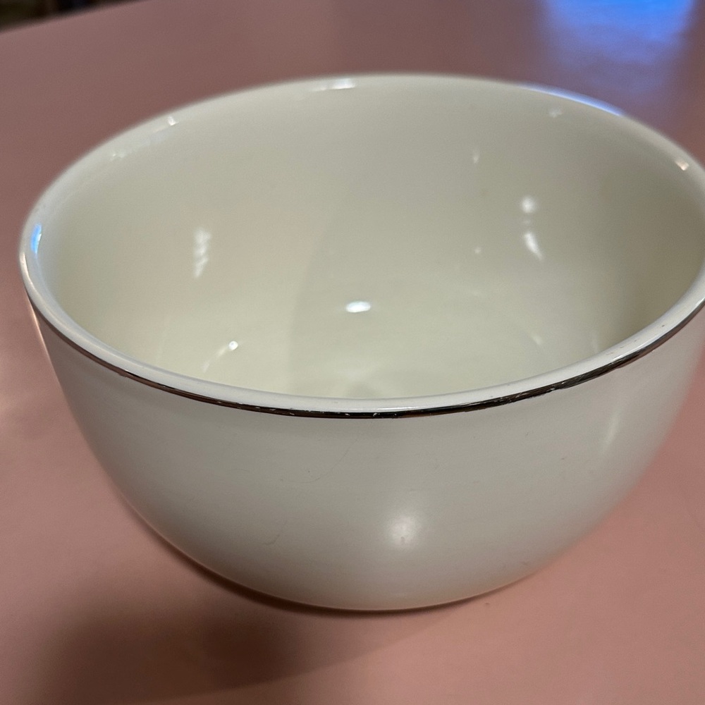 Universal Ballerina Vintage Ironstone Bowl White Silver Rim OvenProof Grandma